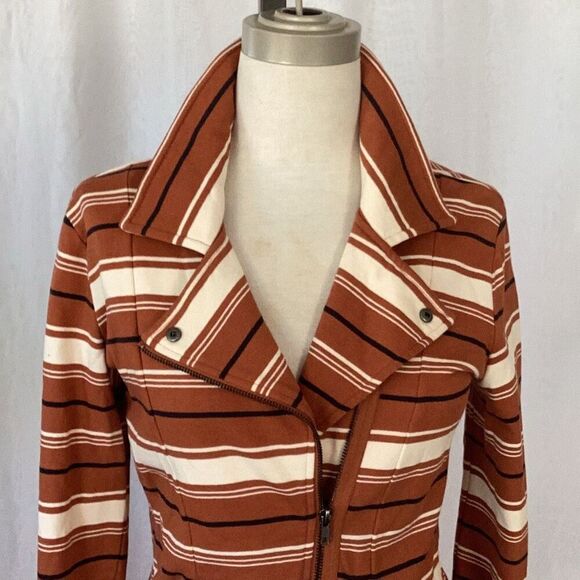 Saltwater Luxe Anthropologie Striped Zip Moto Jacket Women’s Medium Cotton - Picture 4 of 7